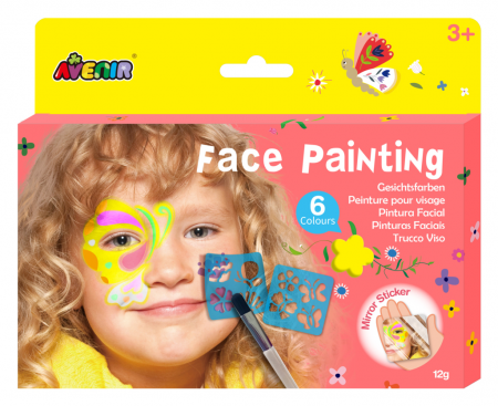 Lucru Manual - Trusa make-up pictura fata cu sabloane incluse - sase culori non-alergice - flori si fluturi